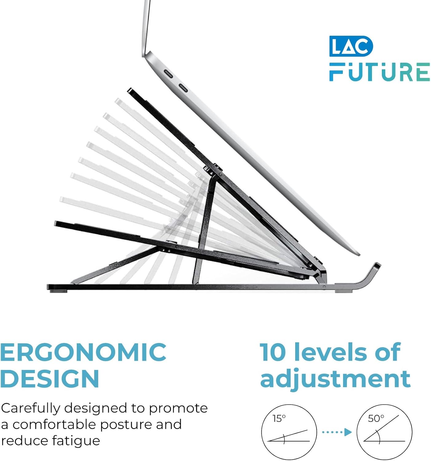 Thumbnail 1 de LAC FUTURE Laptop Stand for Desk — Foldable, 10-Height Adjustable, Ventilated Stand for 10–17 inch Laptops and Tablets