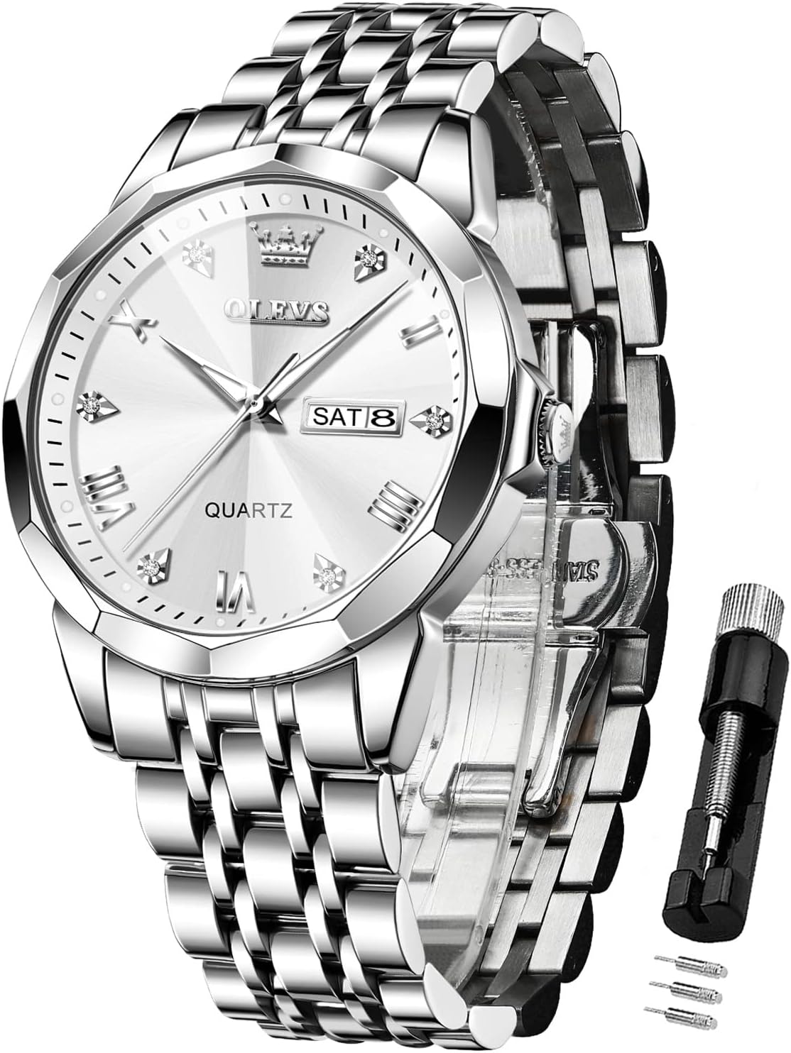 Detalle de OLEVS Herrenuhr Lederarmband Chronograph – Klassische Quarz-Uhr mit Datum und Leuchte
