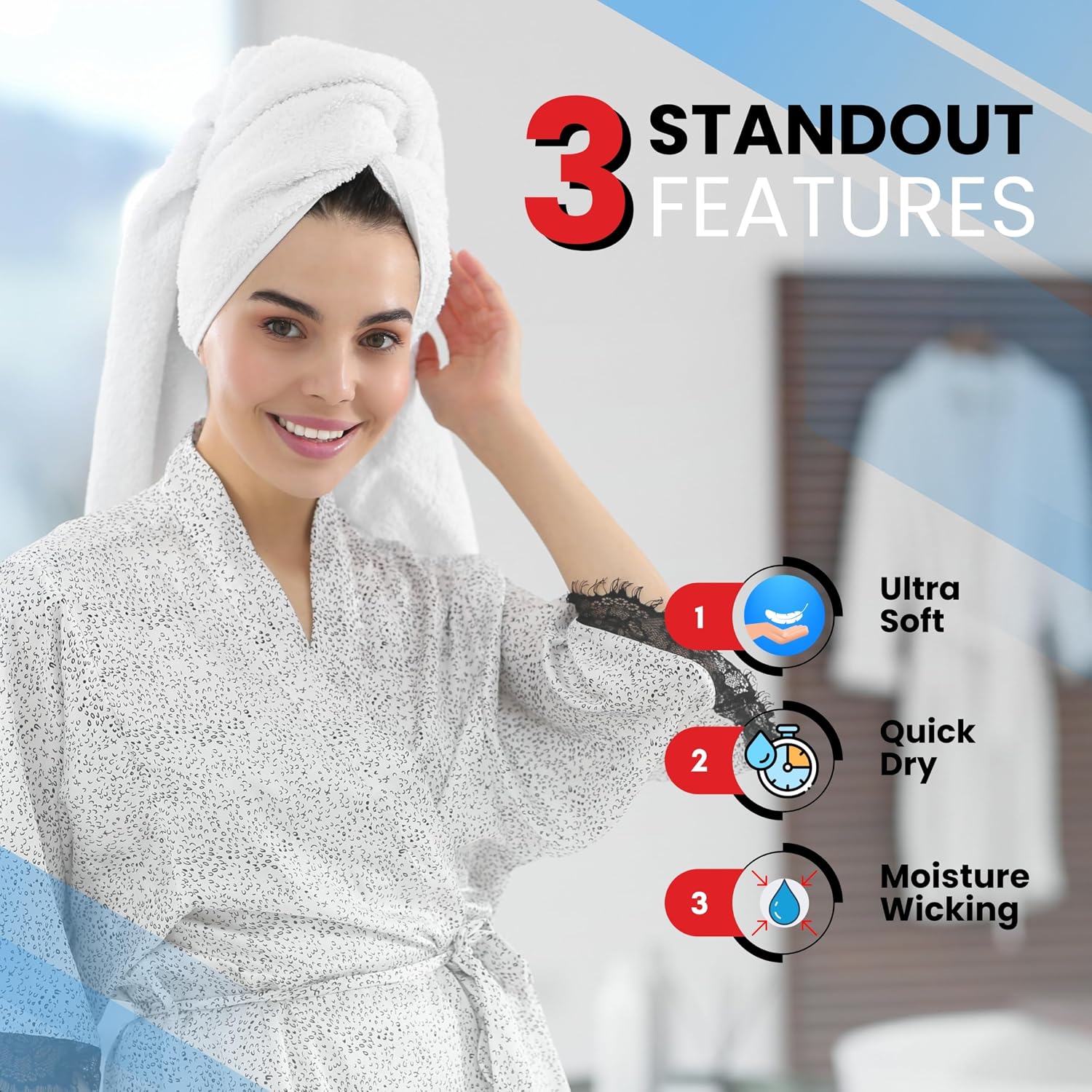 Thumbnail 3 de Infinitee Xclusives White Bath Towels Set of 4 (70x140 cm) – 100% Cotton, Ultra-Absorbent, Quick-Dry
