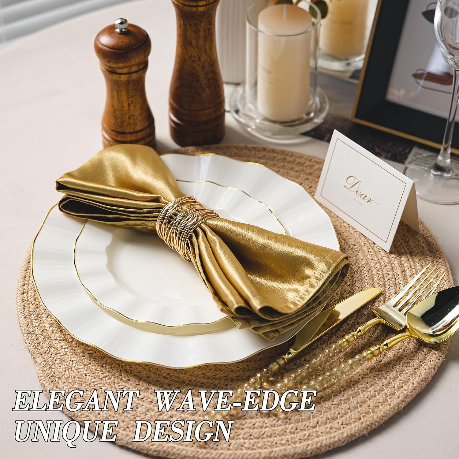 Thumbnail 2 de QualQuot 120PCS Ivory White Plastic Plates with Gold Rim – Heavy Duty Disposable for Parties and Weddings