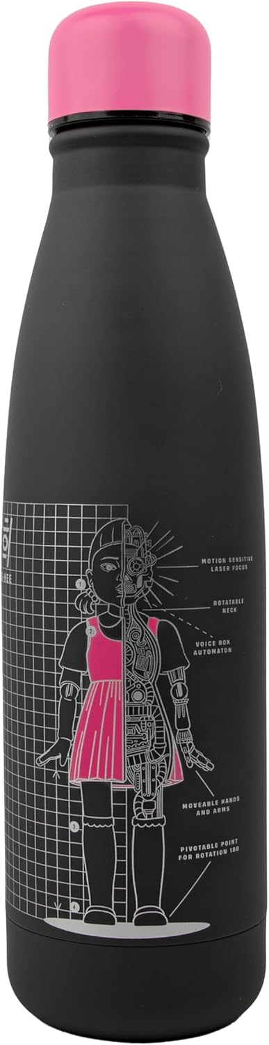 Detalle de Cinereplicas Squid Game – Young-hee Blueprint Schwarz 500 ml Edelstahl Wasserflasche (Offizielle Lizenz)