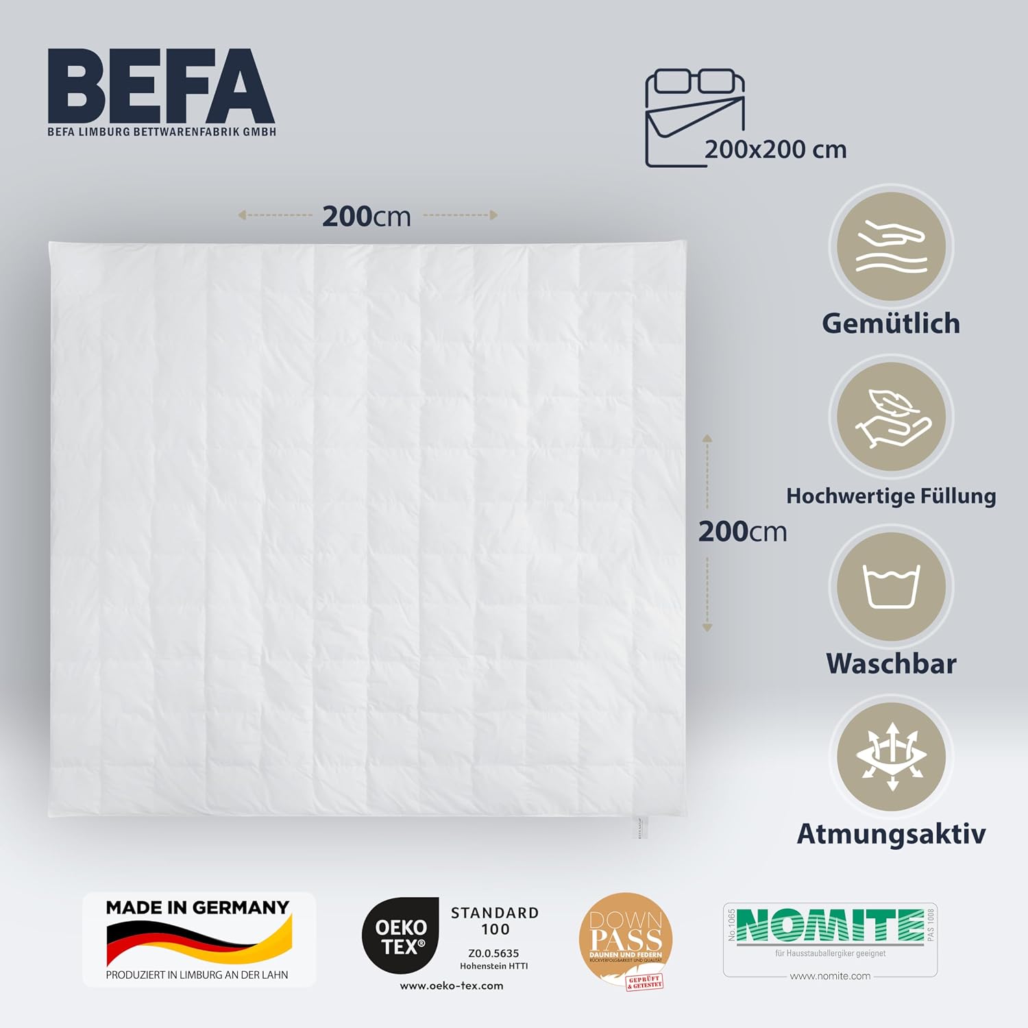 Detalle de BEFA NATUR 4609 zomerdekbed met 90% ganzendons en katoenen tijk