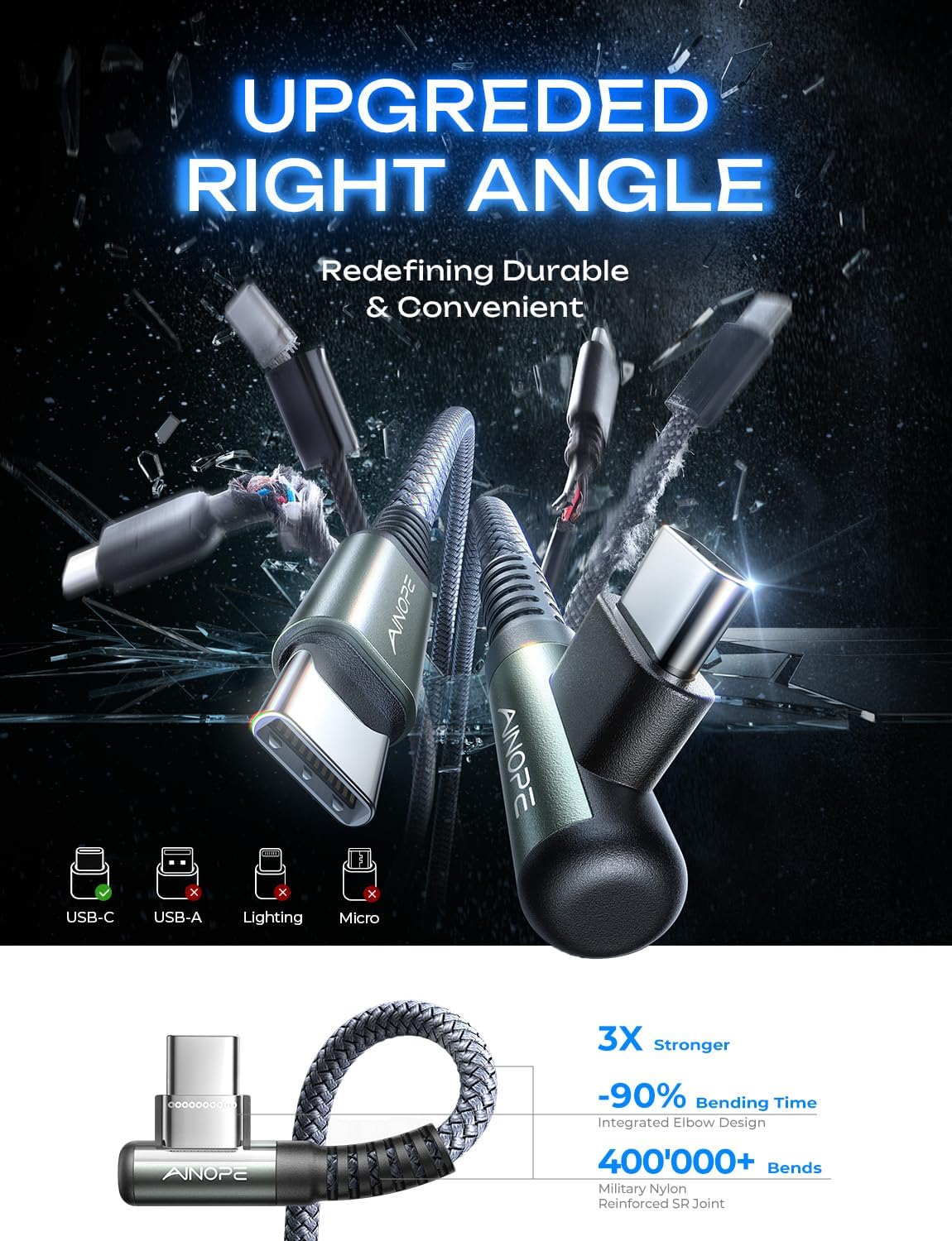 Detalle 2 de AINOPE 2M USB-C to USB-C 60W fast charging cable