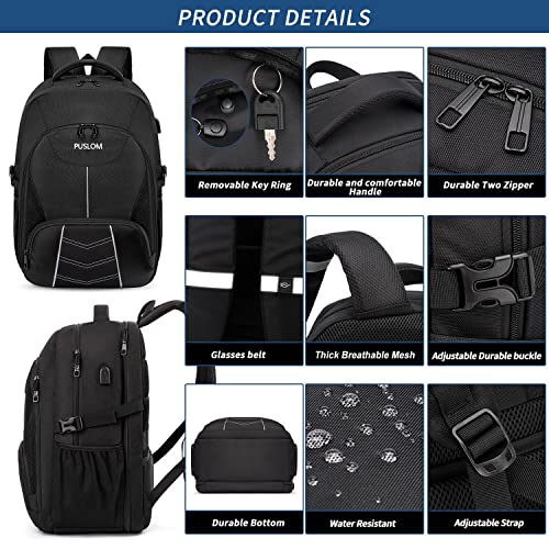 Thumbnail 3 de Sac à Dos Homme Grand 55L 18,4 Pouces USB Anti-Vol Imperméable – PUSLOM Noir