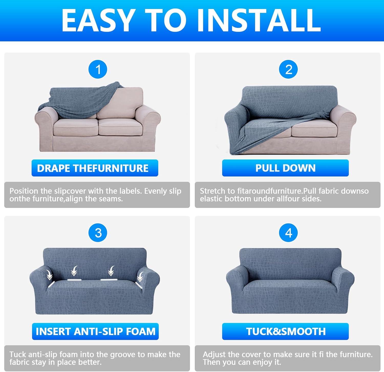 Thumbnail 6 de Ystyle housse de canapé imperméable 3 places avec accoudoirs, bleu gris