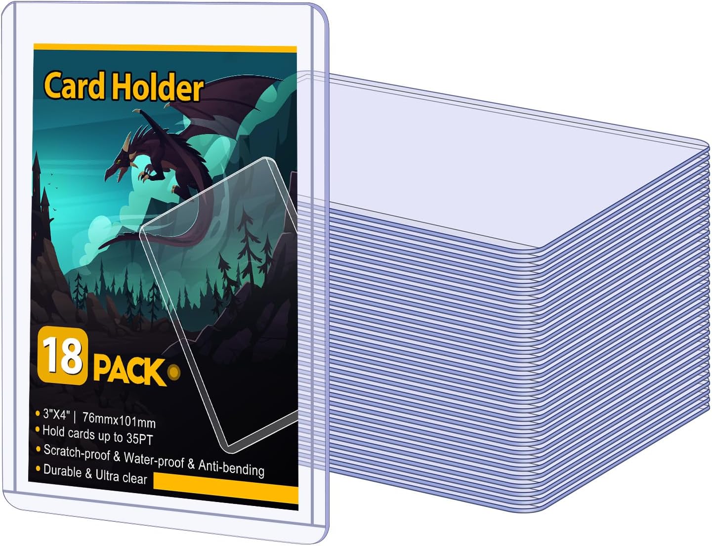 Detalle de Sooez 18 Hard Plastic Card Sleeves, 3" x 4" Clear Holders, 35pt