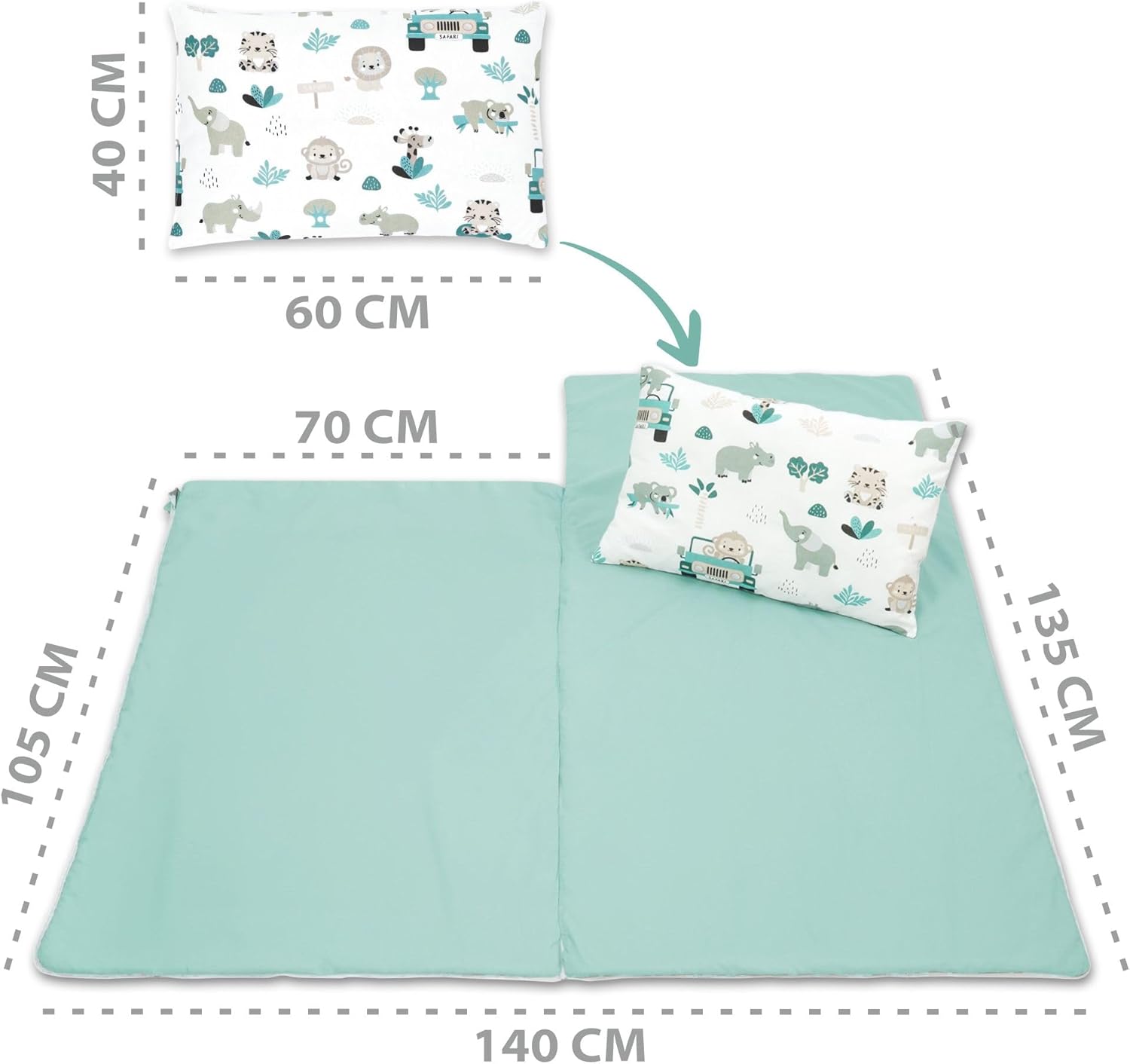 Thumbnail 2 de Totsy Baby Kinderschlafsack mit Kissen und Reißverschluss (3–7 Jahre) – 75 x 140 cm, Salbeifarbe