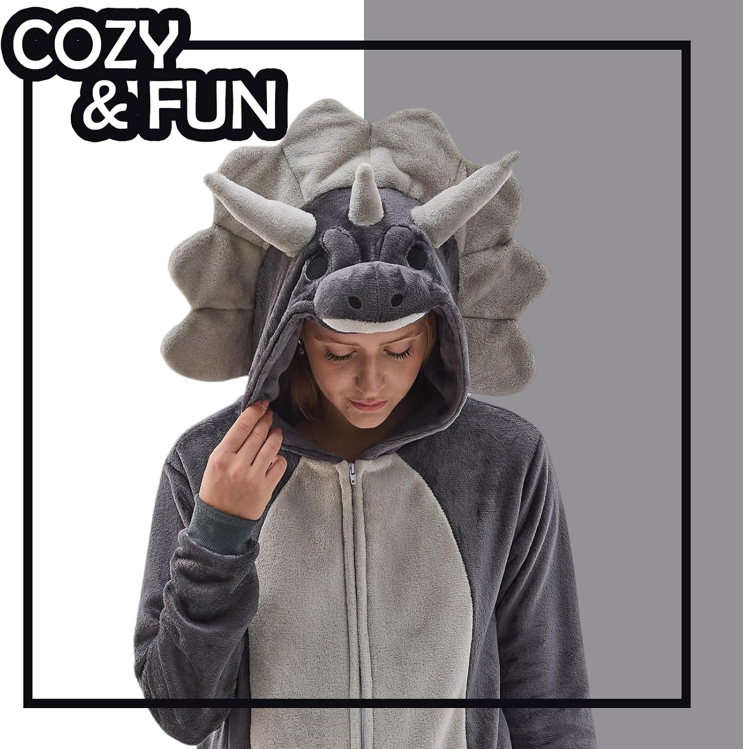 Detalle 1 de NEWCOSPLAY Adult Triceratops Onesie Pajamas with Flannel Fleece and Hood