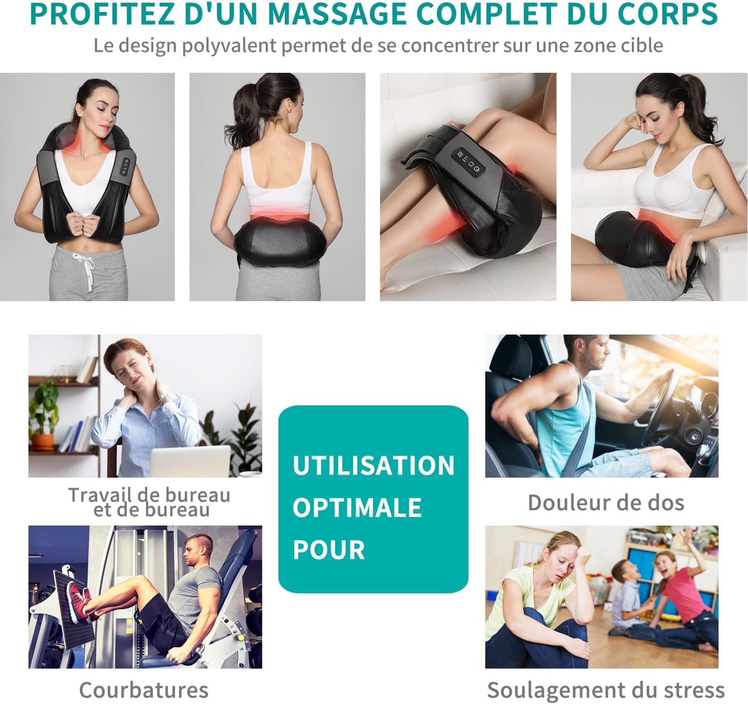 Thumbnail 6 de Nekteck Massage du cou et du dos Shiatsu 3D avec chaleur — massage profond et doux pour le corps