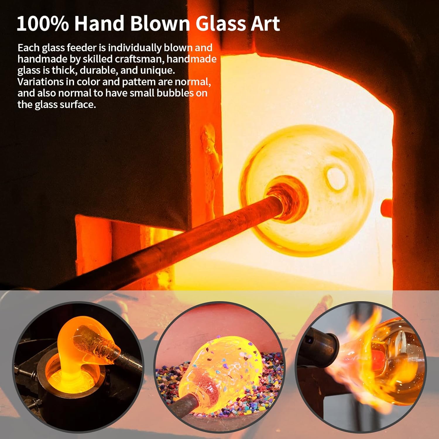 Thumbnail 6 de BOLITE Hummingbird Feeder (Hand-Blown Glass) with Ant Moat and 5 Feeding Ports, 22 oz