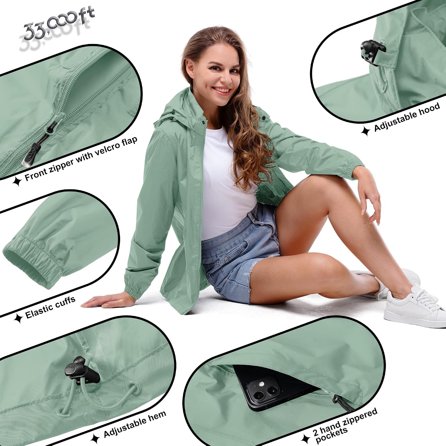Detalle 2 de Wasserdichte Damen Regenjacke 33,000ft