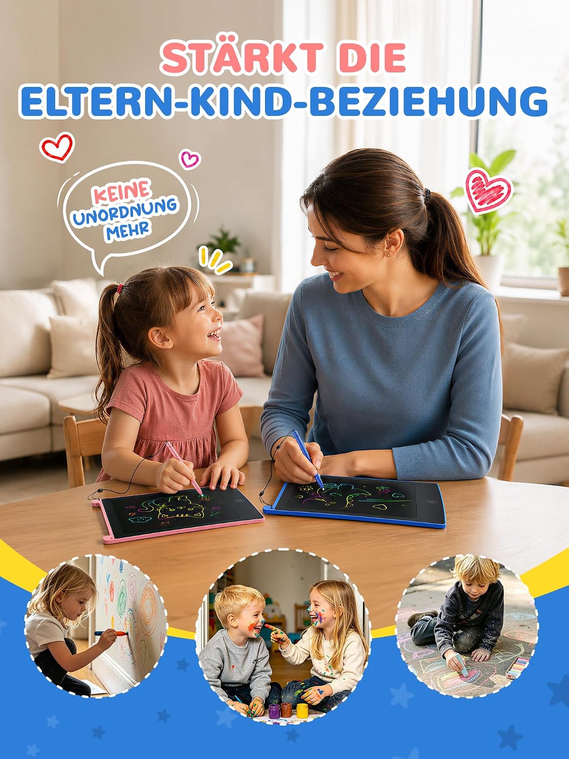 Detalle 2 de TEKFUN 2er-Set LCD Zeichenbrett 8,5 Zoll – Umweltfreundliche Zaubertafel mit Lanyard (Rosa+Blau)