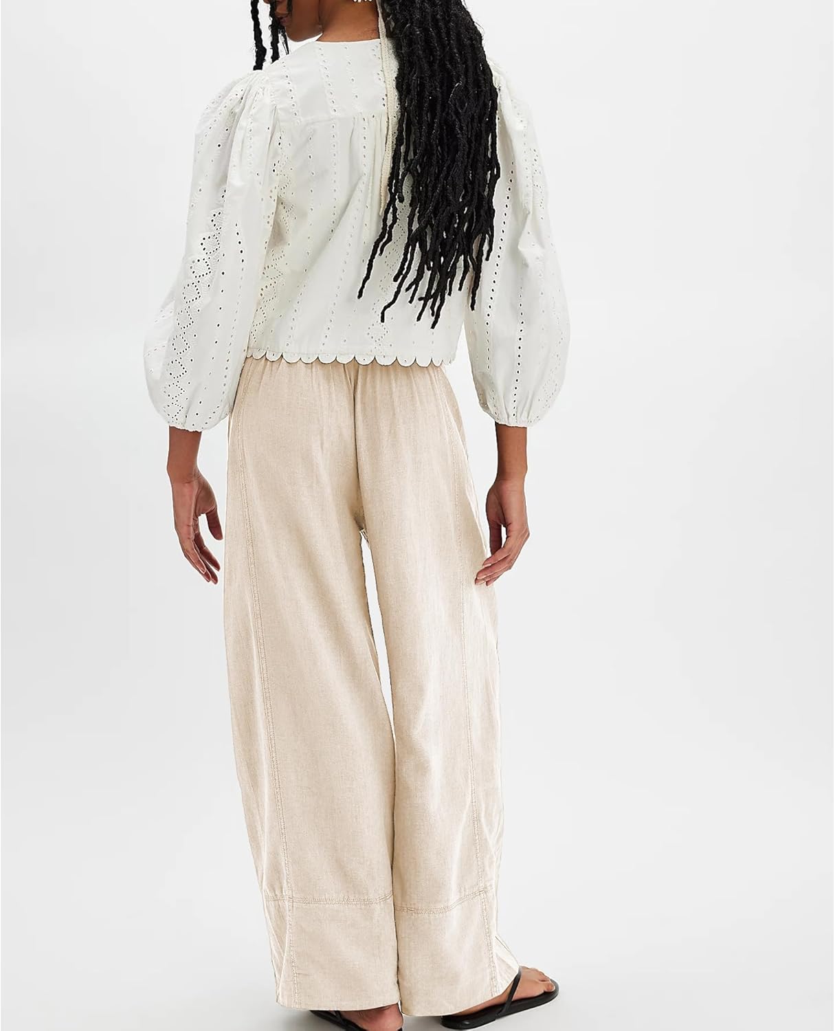 Detalle 2 de SeeLuNa Linen Pants for Women: Cotton Baggy Boho Palazzo with Pockets