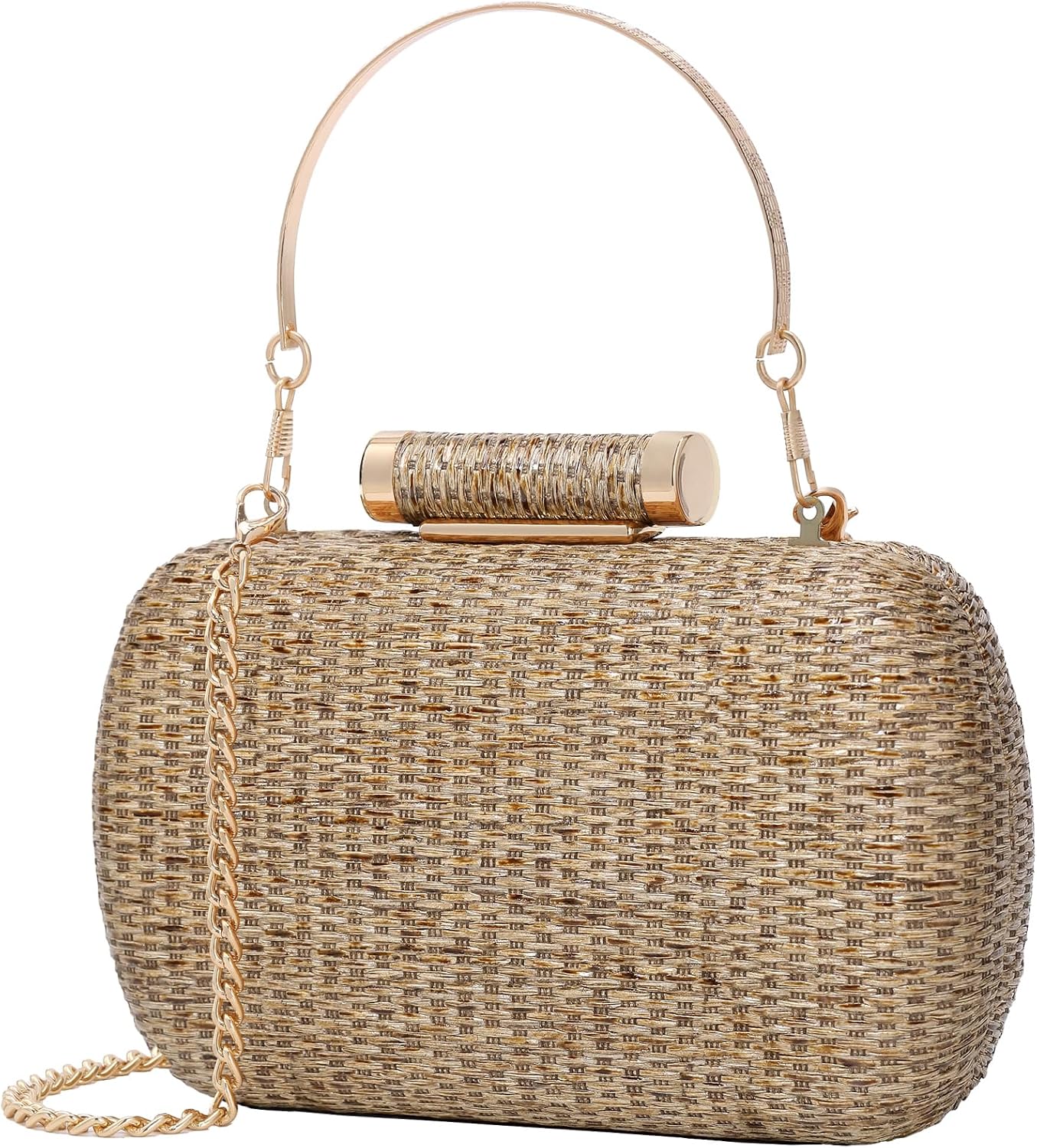 Detalle de Cckuu Women’s Raffia Straw Clutch Bag – hand-woven wicker evening purse for summer weddings and beach days