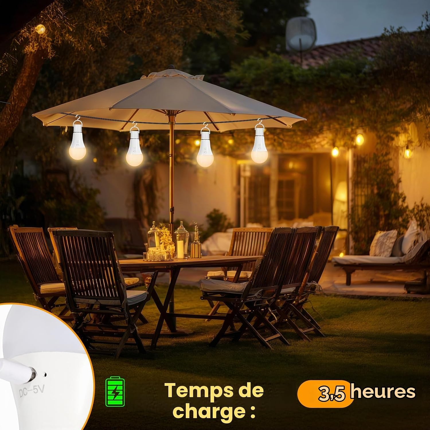Detalle de Dehobo CD5V-A6001 oplaadbare E27-ledlamp, 7 W, dimbaar met afstandsbediening