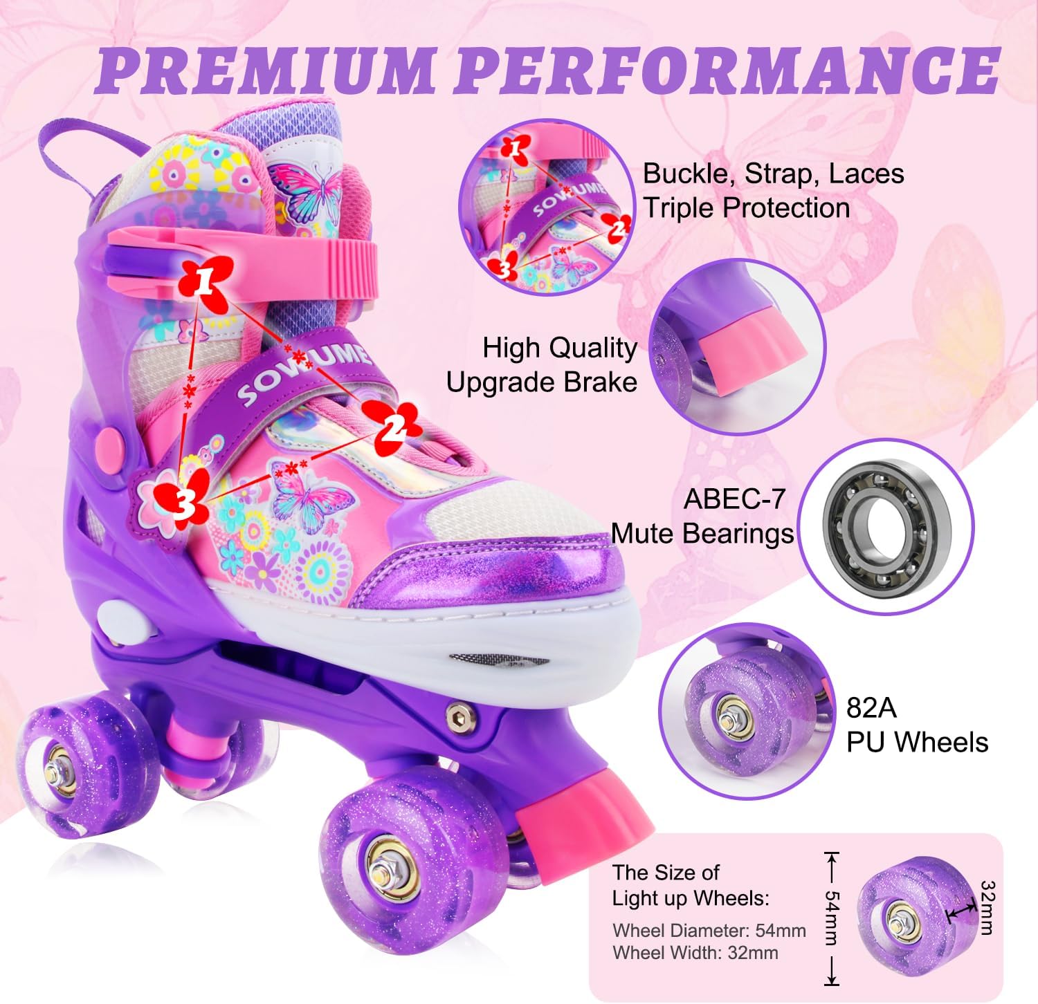 Thumbnail 2 de Sowume Adjustable Roller Skates for Girls and Women — Light-Up 8-Wheel Inline Skates (Adjustable Sizes)