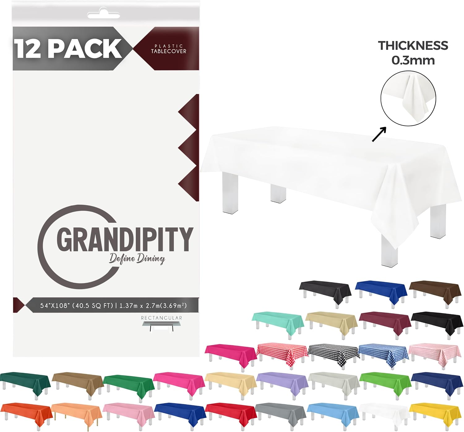 Thumbnail 6 de Grandipity 12 Pack Premium Disposable Plastic Tablecloth (54 x 108 in, 0.3mm) – White