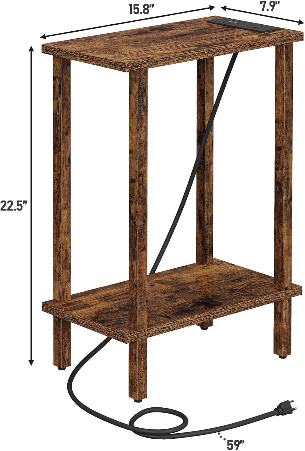 Thumbnail 1 de TUTOTAK Small End Table with Charging Station (TB01BB060C) — Narrow, Two-Tier with USBs and Outlets