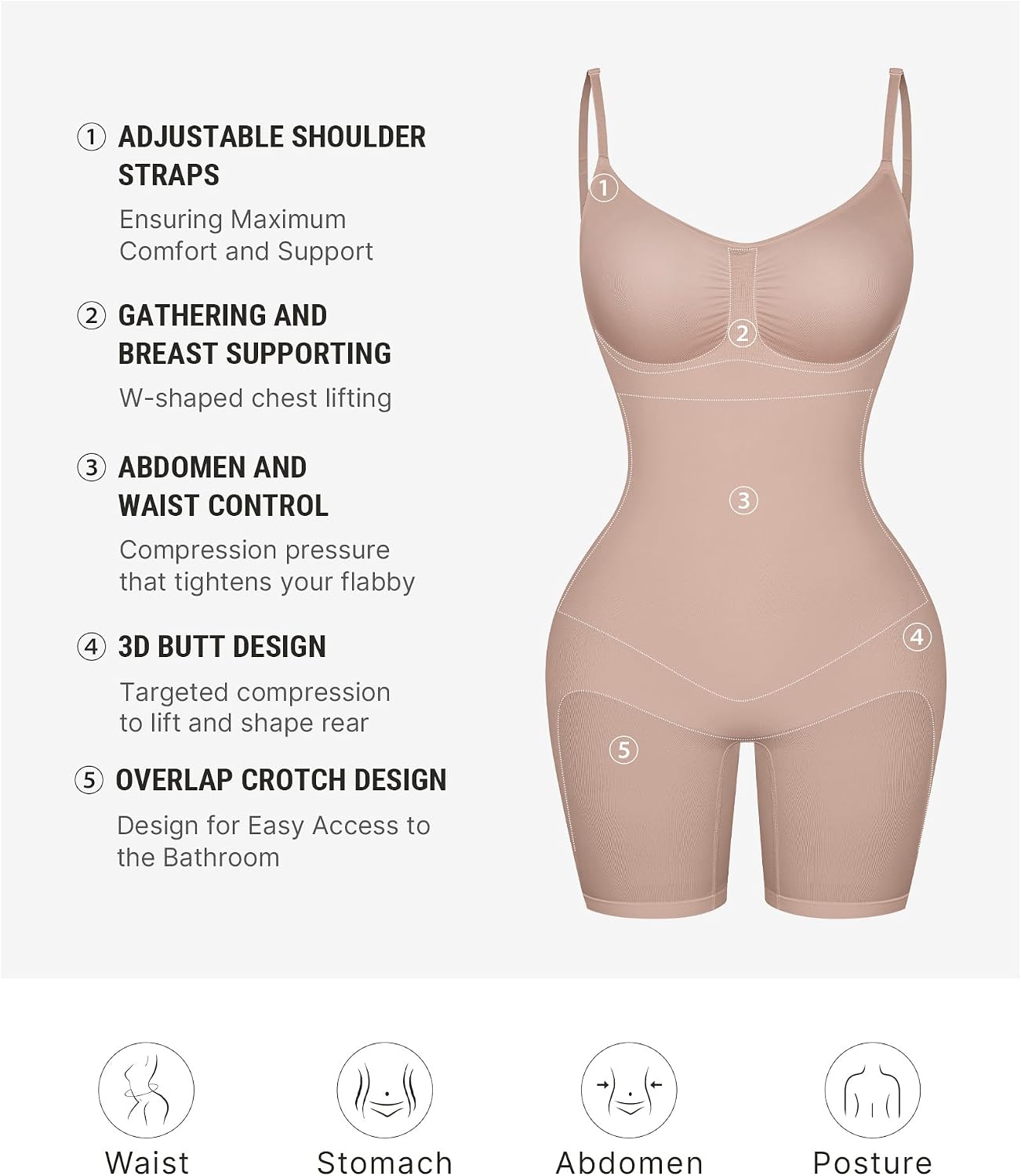 Detalle 2 de FeelinGirl MT200277 Seamless Mid-Thigh Shapewear Bodysuit with Open Crotch