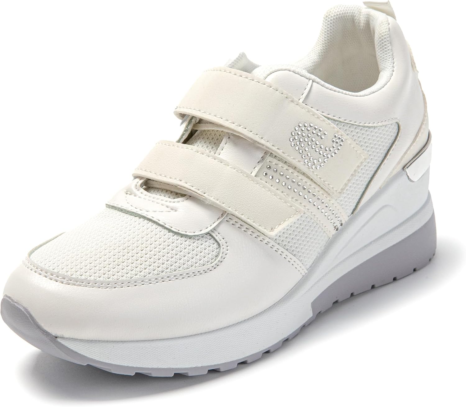 Detalle de JOMIX damessneakers met klittenband, ademend bovenwerk en sleehak