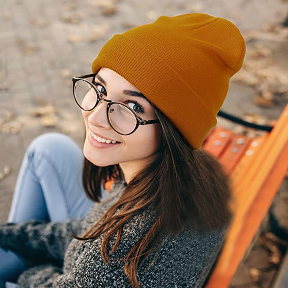 Thumbnail 1 de Malaxlx satin-lined knit beanie hat for winter – soft acrylic slouchy cuffed skull cap