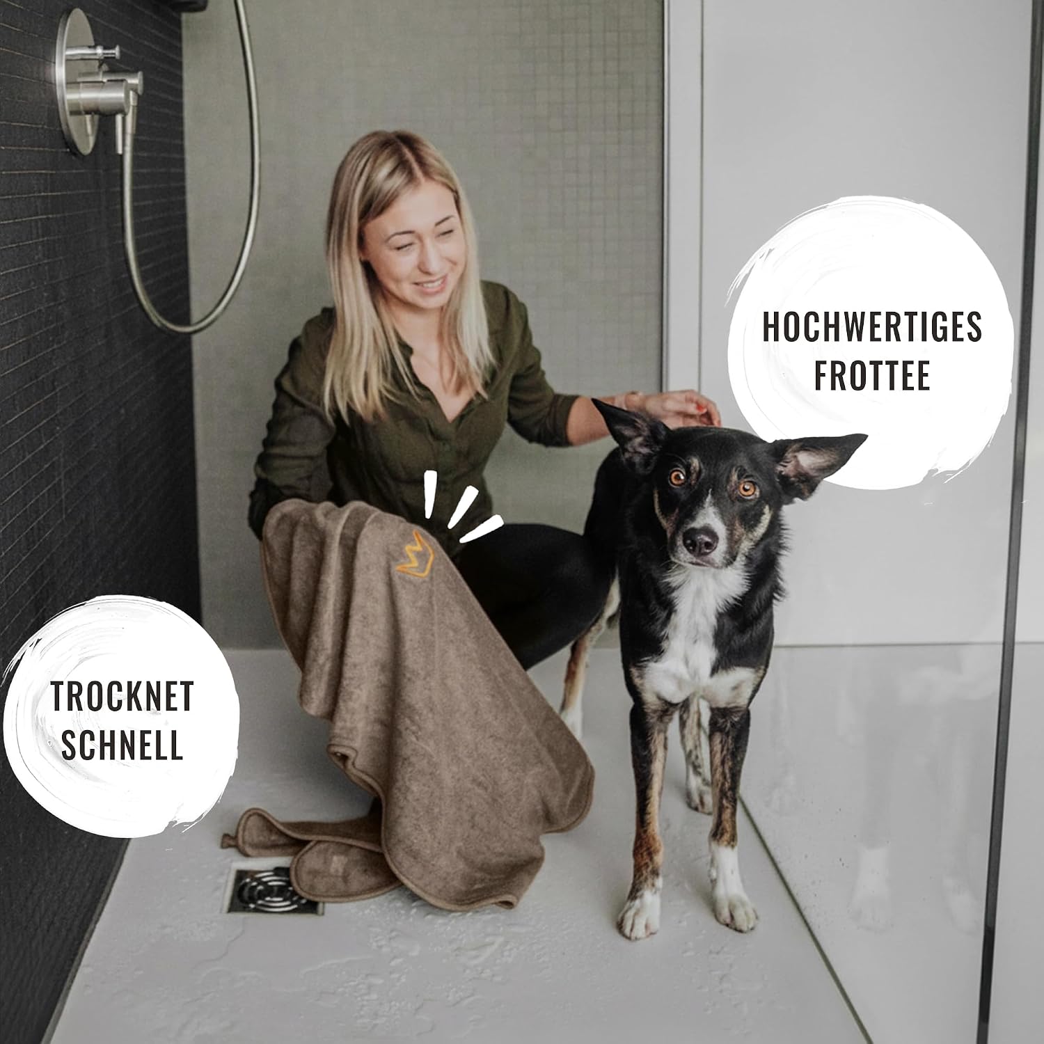 Detalle de Rudelkönig Hundebademantel XL aus 100% Baumwolle – saugstark, kuschelig und ideal für große Hunde