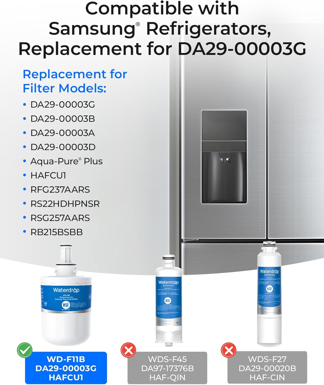 Thumbnail 1 de Waterdrop WD-F11B Refrigerator Water Filter, 3-Pack Coconut Carbon Replacement