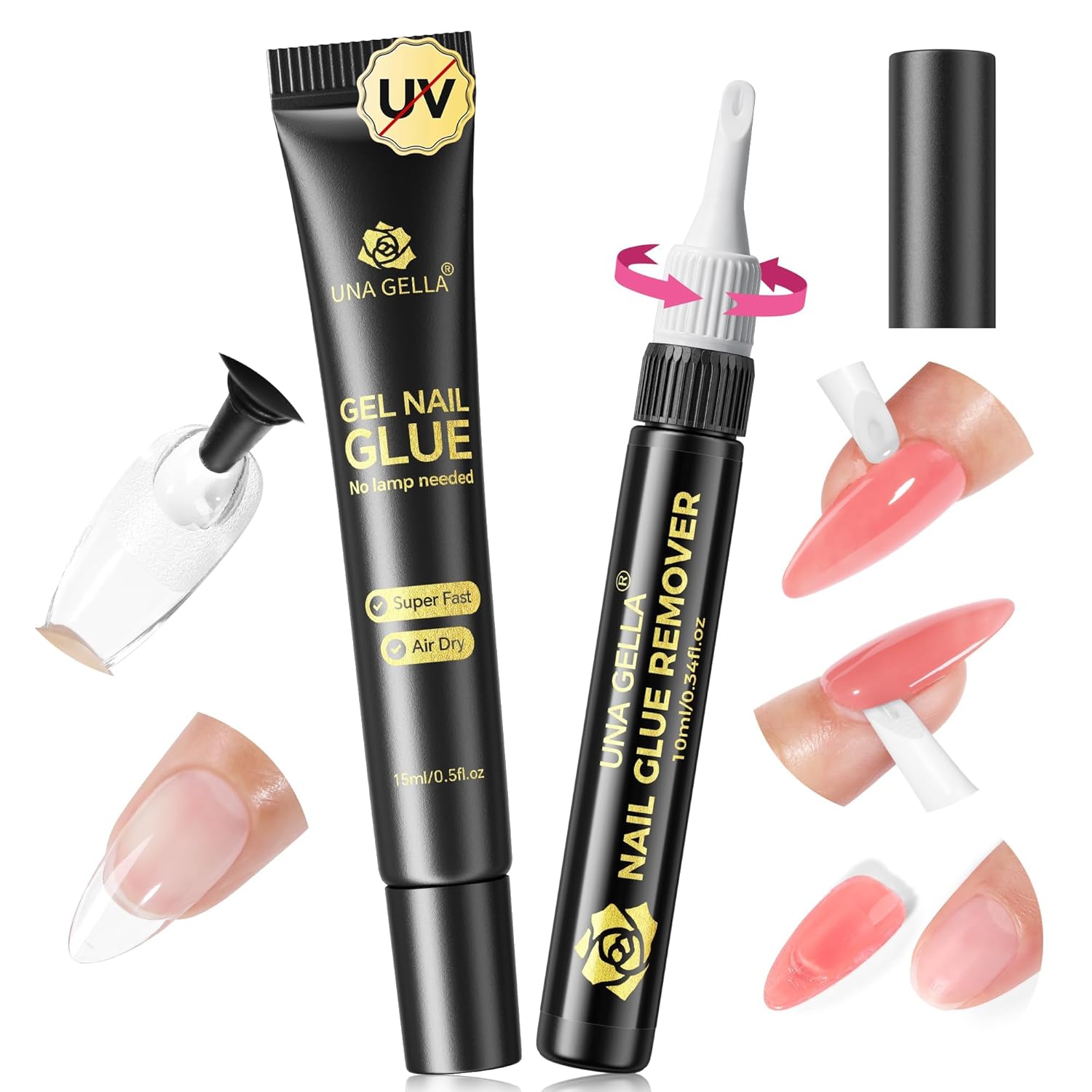 Detalle de UNA GELLA 15 ml Semi Solid Nagelkleber mit 10 ml Entferner – 2-in-1 Set für Press-on-Nägel ohne Lampe