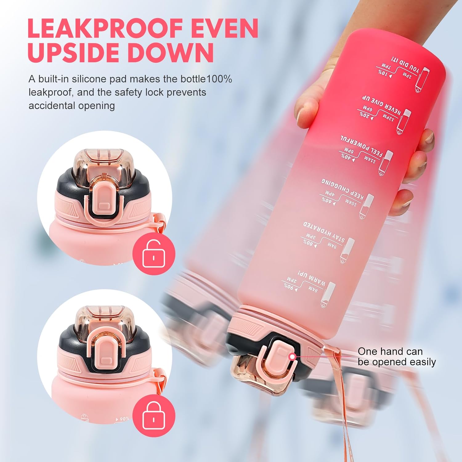 Thumbnail 3 de SEASEVEN 1L Tritan water bottle with straw (BPA-free, leak-proof) in gradient pink