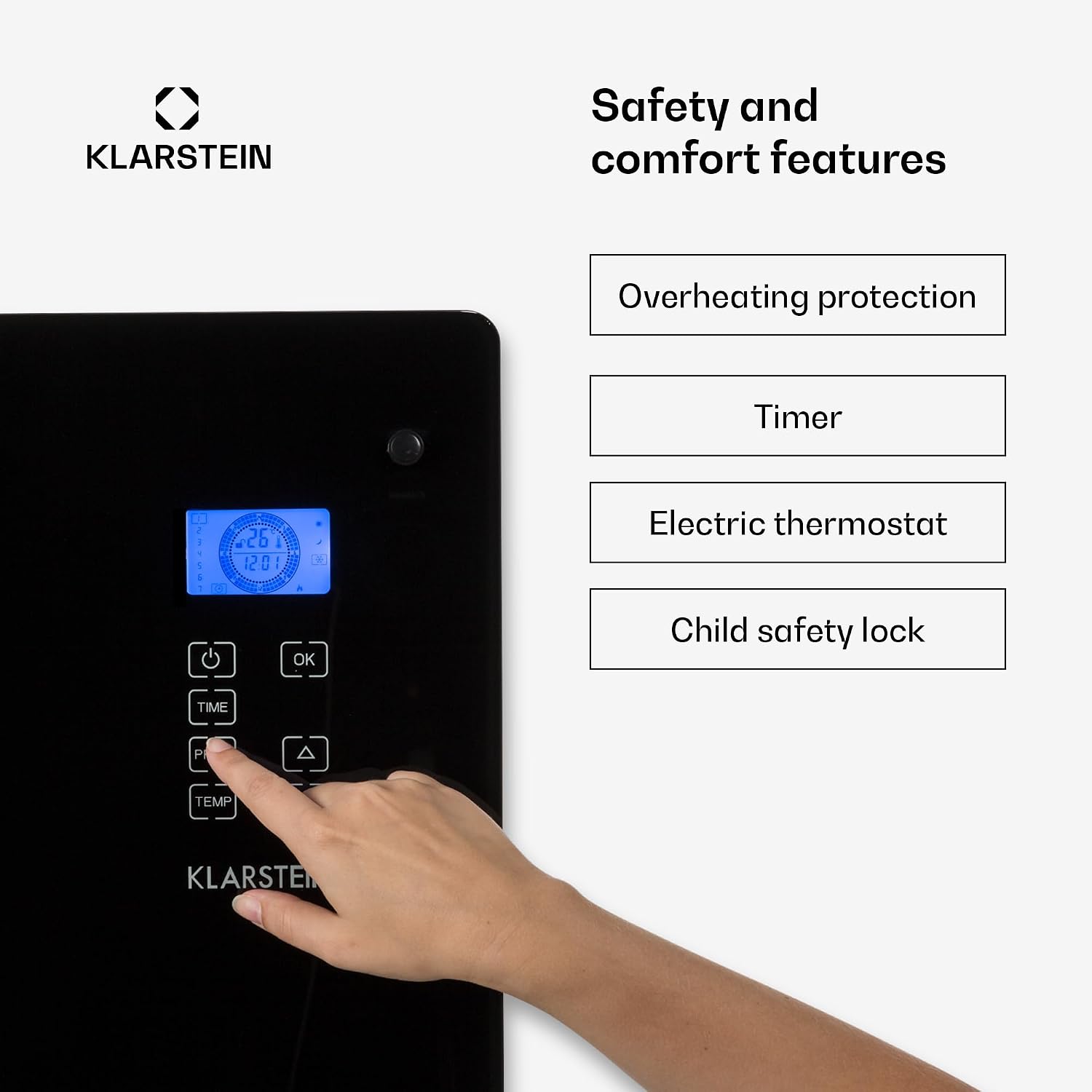 Detalle de Klarstein Norderney konvektor 1 000 W med timer och flexibel montering