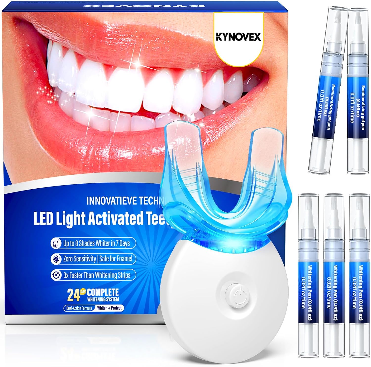 Teeth Whitening Kit with LED Light – 3 Pens + 2 Desensitising Pens (Mint) for Safe Home Whitening