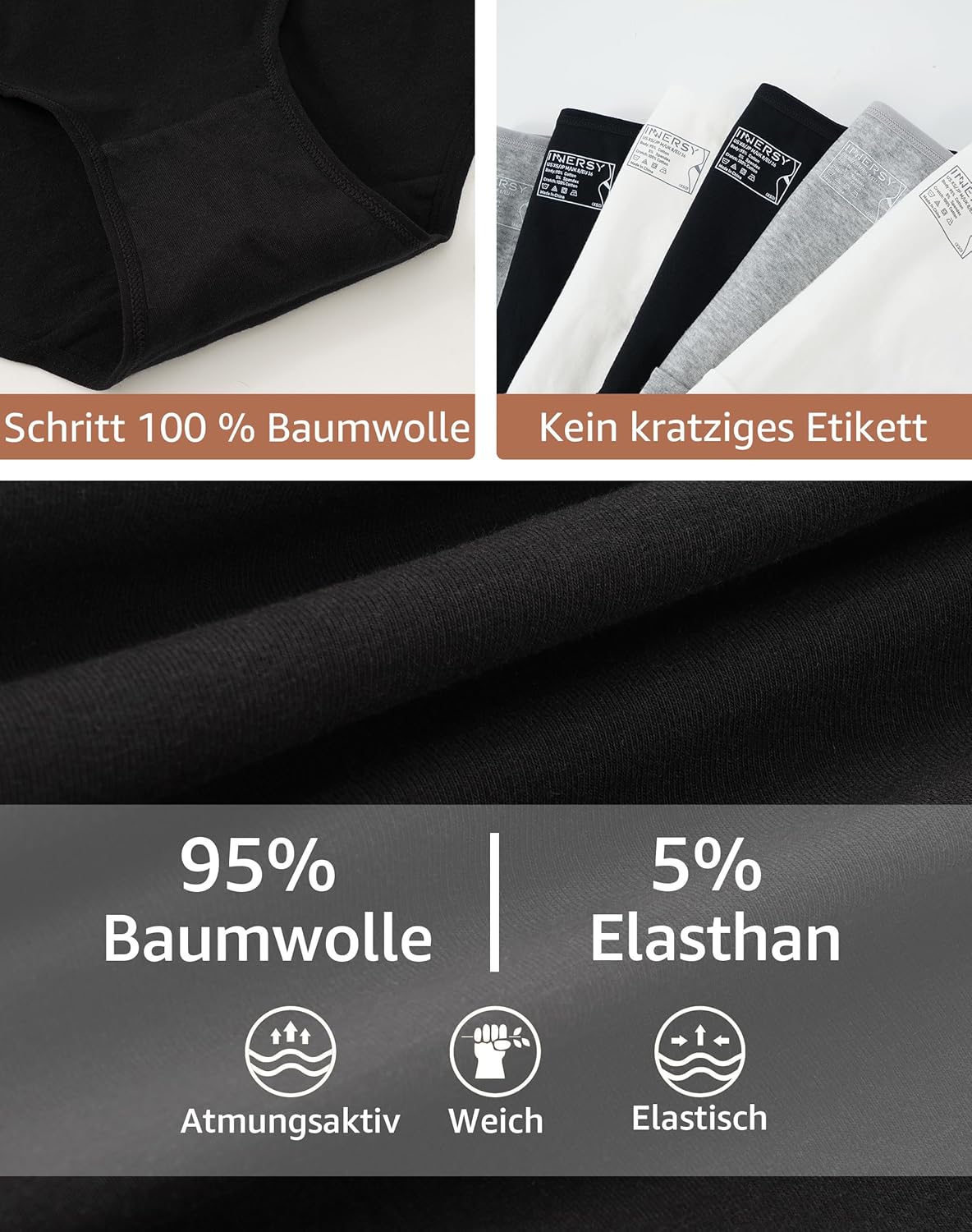 Thumbnail 4 de INNERSY Damen-Unterhosen aus Baumwolle im 6er-Pack – bequeme Hipster-Basics