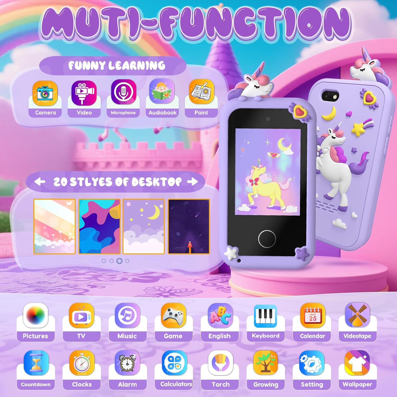 Thumbnail 1 de Kids Smart Phone Toys for Girls (SnowCinda) – 2.8" Touchscreen Toy Phone with Dual Camera, Music Player & 20 Games