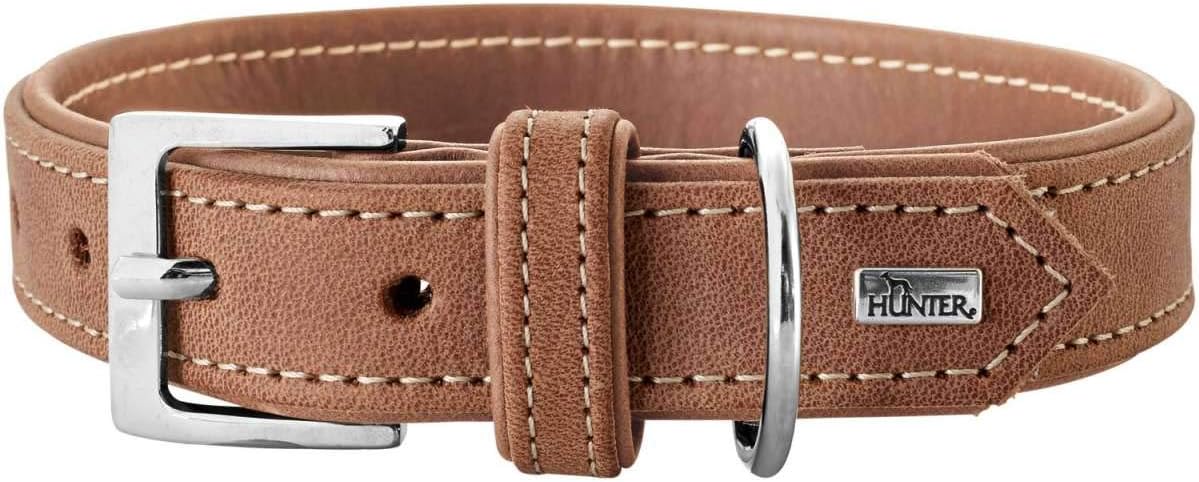 Detalle 2 de HUNTER Hundehalsband PORTO – pflanzengegerbtes Olivenleder, Handarbeit, Größe 30