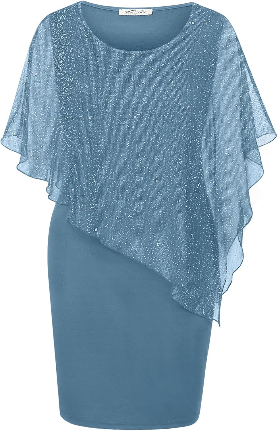 Detalle de SeSe Code Women's Mesh Cape Overlay Bodycon Knee Length Dress for Wedding Guest