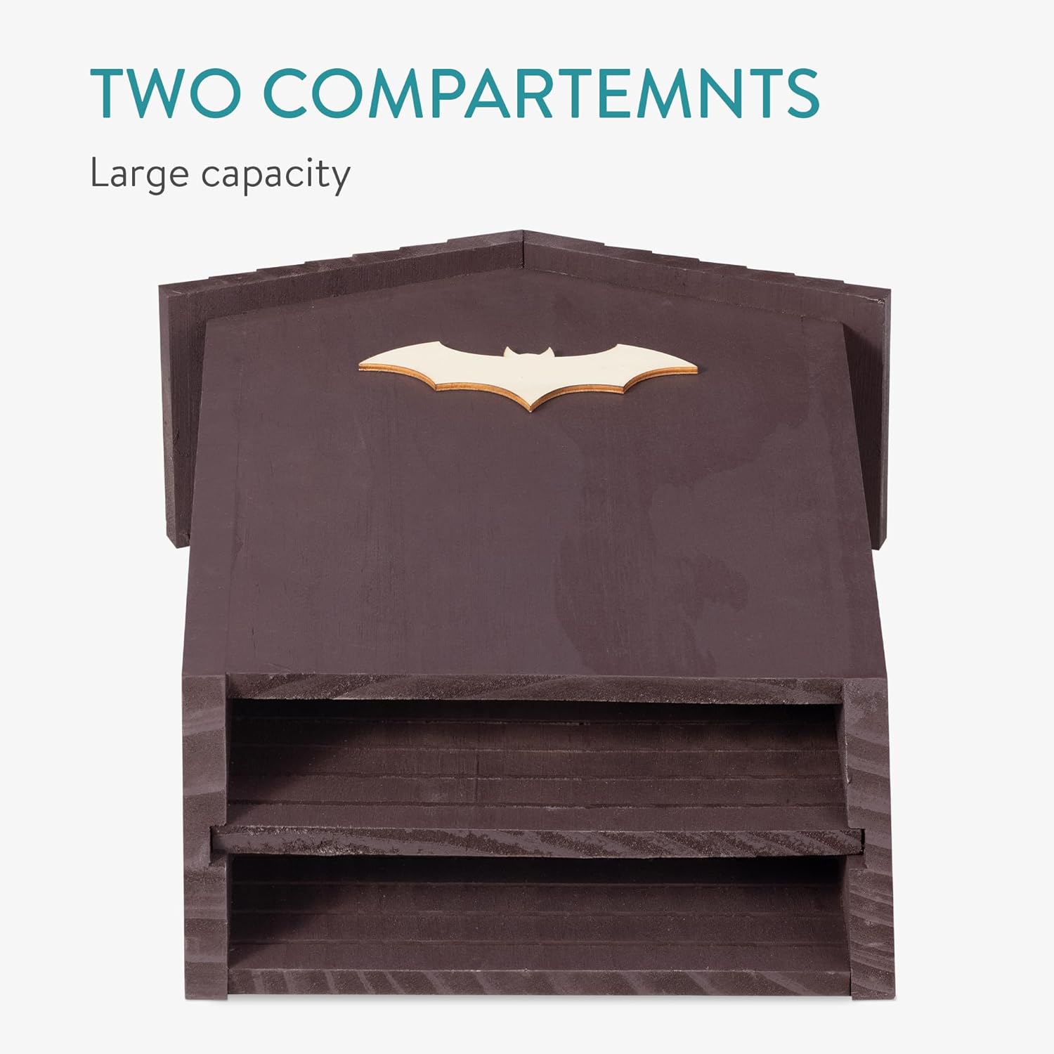 Detalle de Navaris Large Outdoor Pine Wooden Bat Box with Double Chamber Design (26x10.2x42cm)
