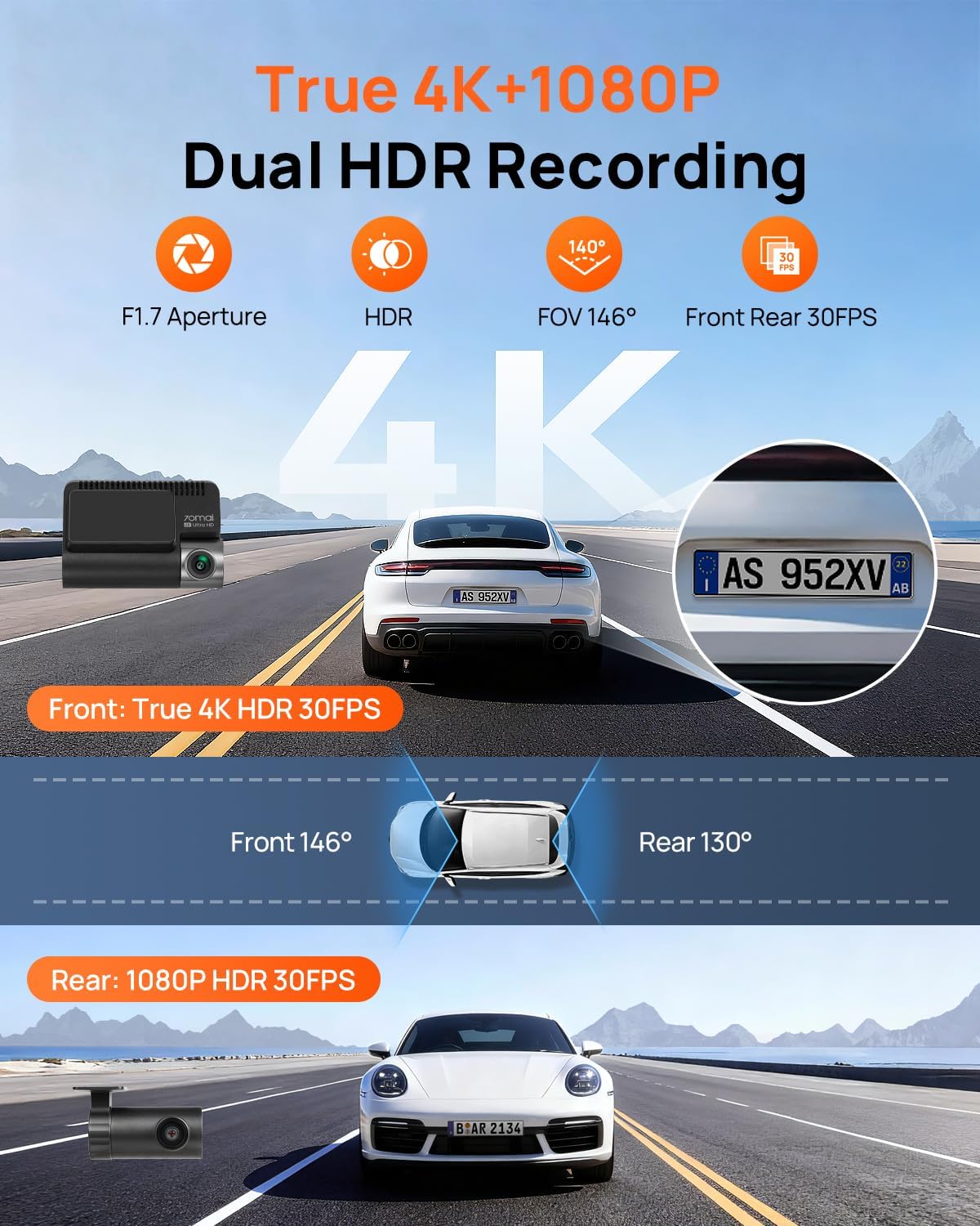 Thumbnail 1 de 70mai T800E 4K 3-Channel Dash Cam