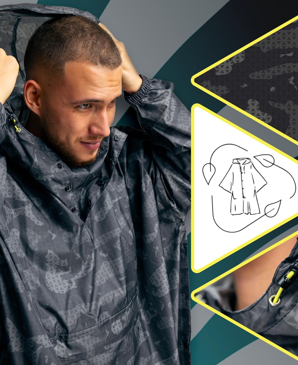Thumbnail 6 de Jubi Regenponcho Herren – 100% recyceltes Polyester, wasserdicht, leicht und nachhaltig