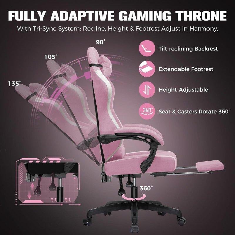 Detalle de Silla Gaming GTPLAYER Transpirable Rosa con Reposapiés y Respaldo Reclinable