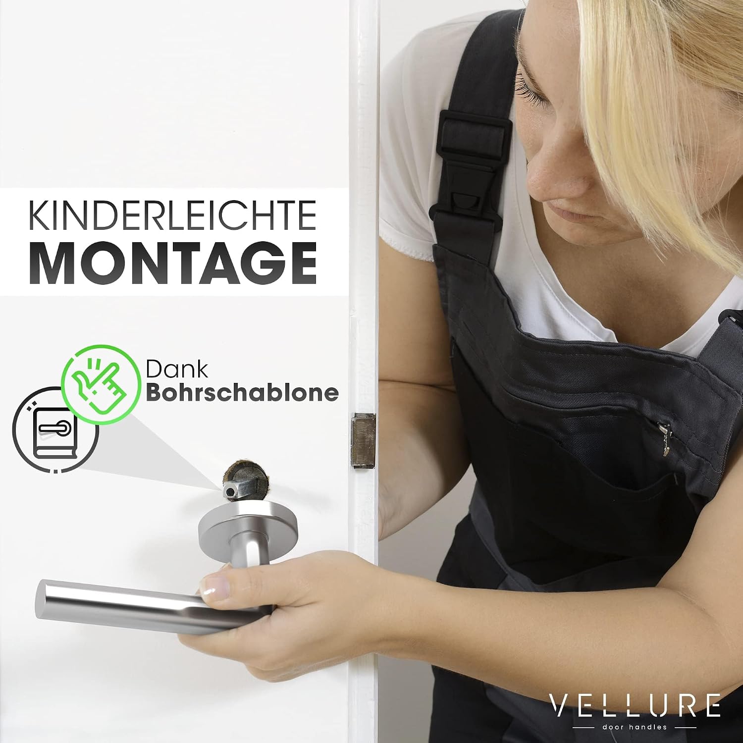 Thumbnail 3 de Vellure Türgriffe Innentüren Edelstahl – Komplettes Set mit Bohrschablone, matt, langlebig
