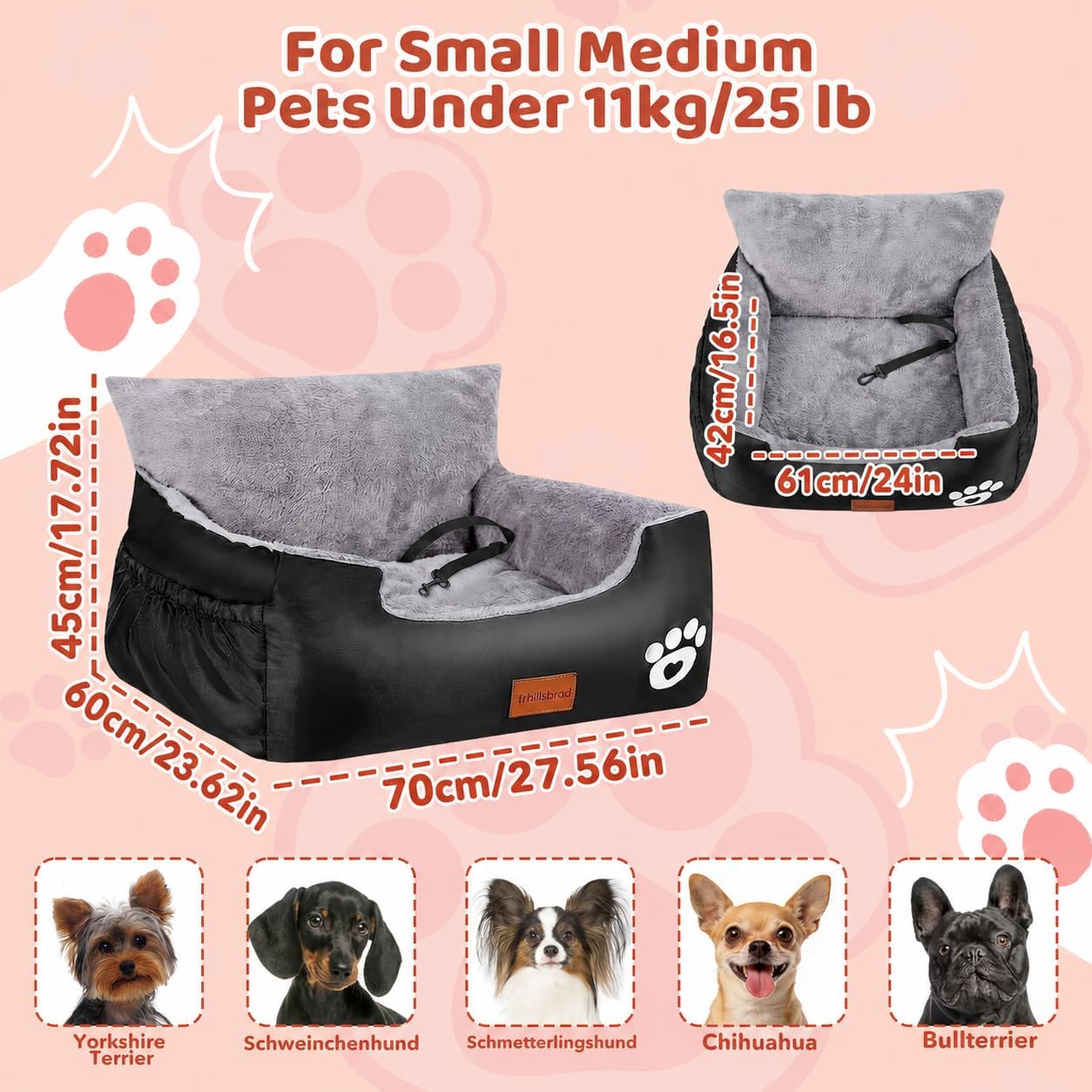 Thumbnail 1 de Dog Booster Car Seat for Small to Medium Dogs under 11 kg – 70 × 60 × 45 cm