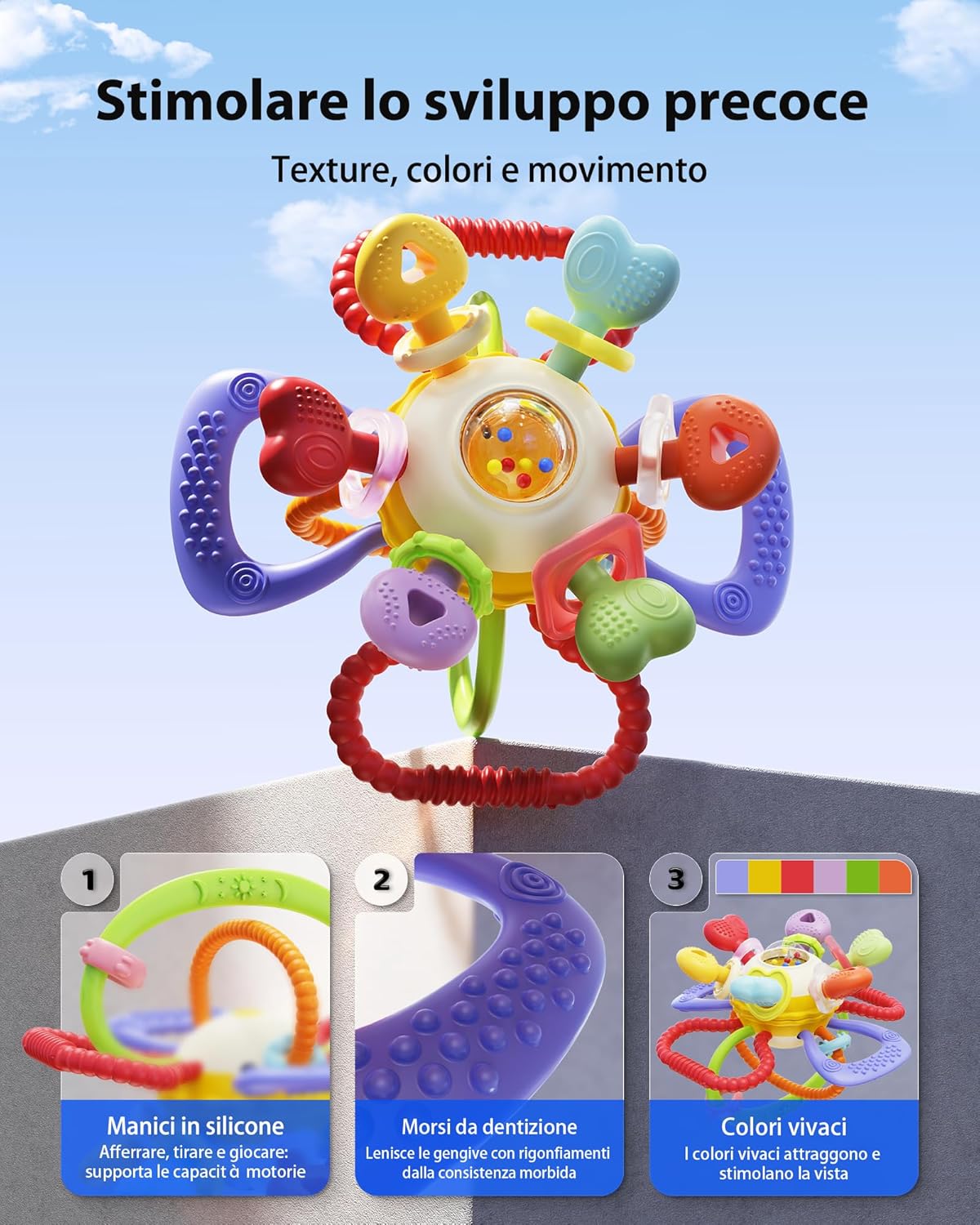 Thumbnail 6 de Infinno Sonaglio Dentizione Neonato 0-12 Mesi – Gioco Sensoriale Montessori in Silicone Alimentare, BPA Free