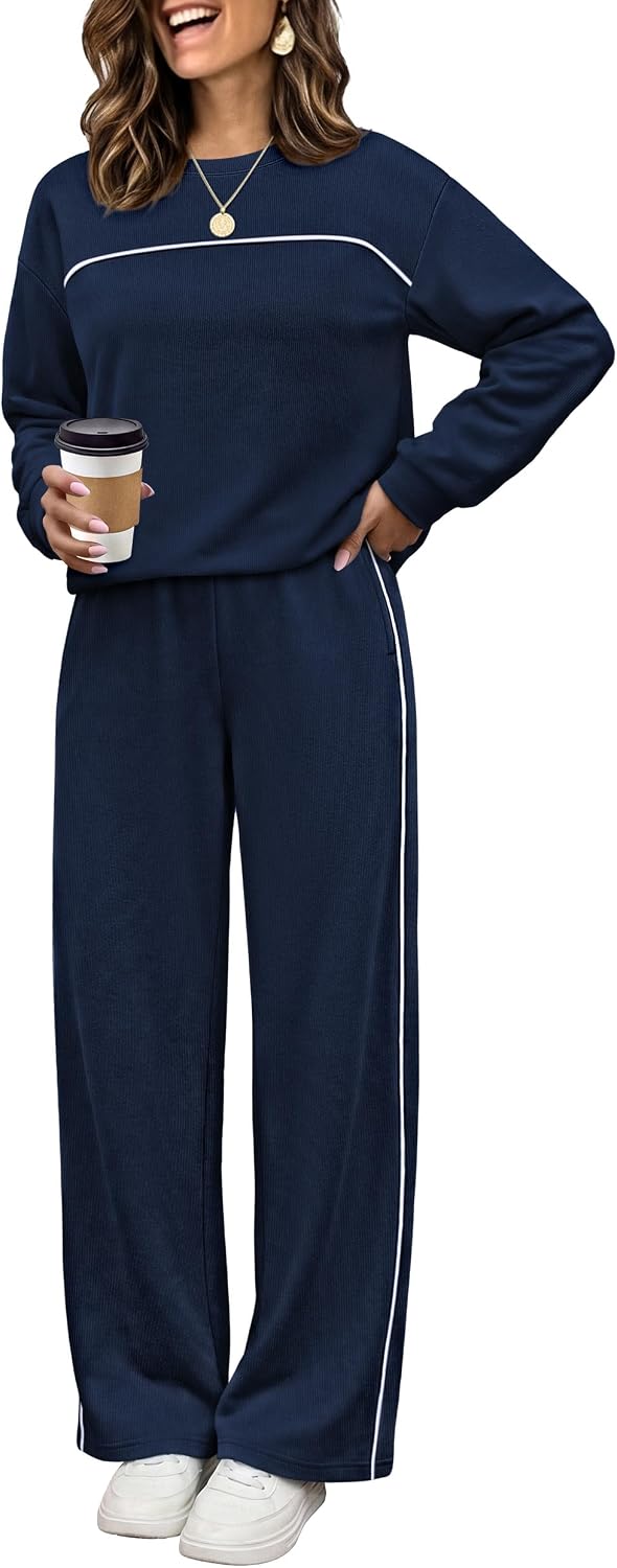 Detalle de OFEEFAN WST2919 Women's Two-Piece Lounge Set with Contrast Piping