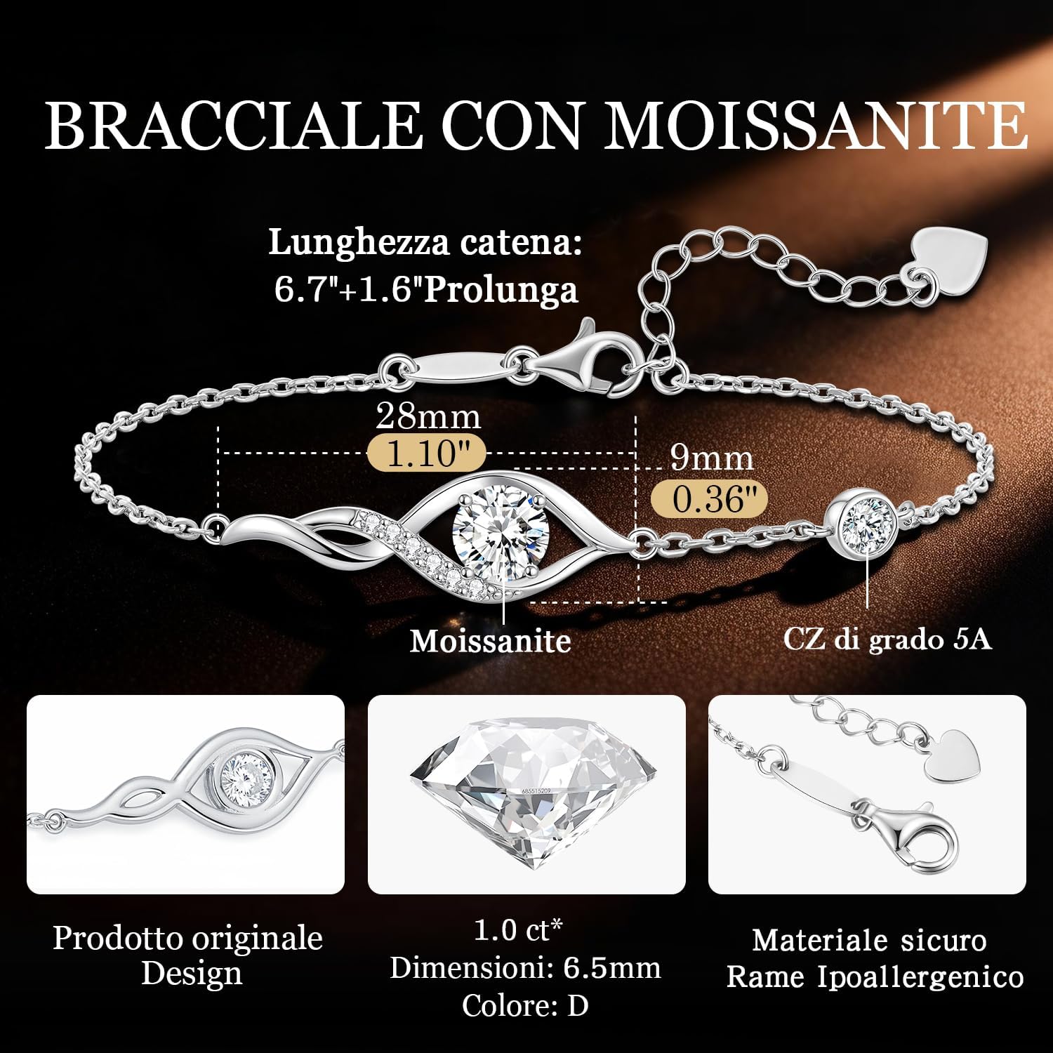 Thumbnail 2 de Louisa Secret Bracciale Donna con Moissanite Cuore Infinito – Oro 18K e confezione regalo