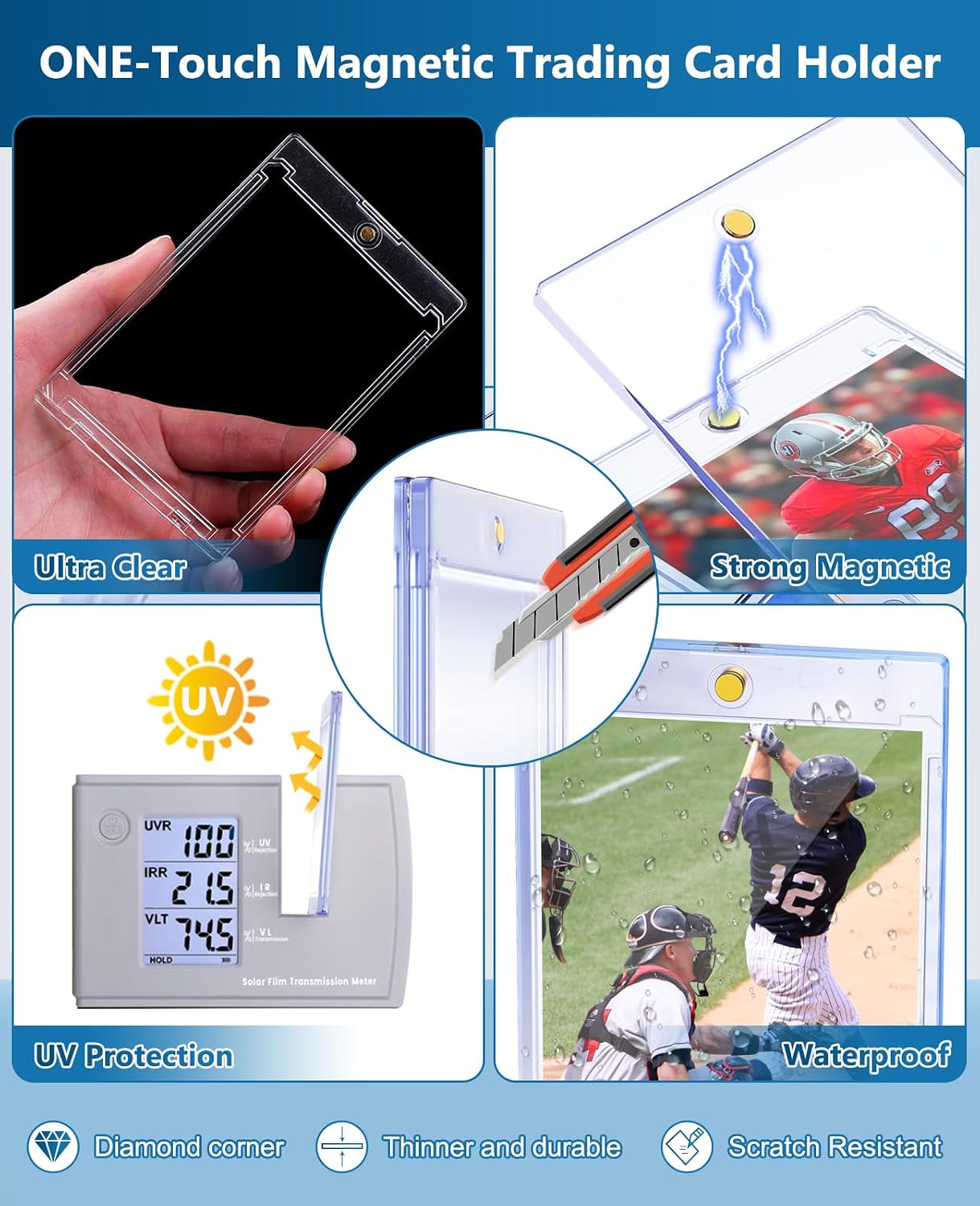 Detalle 2 de YZtree 204ct Magnetic Trading Card Holders: 35pt Ultra-Slim One Touch Case with UV Protection