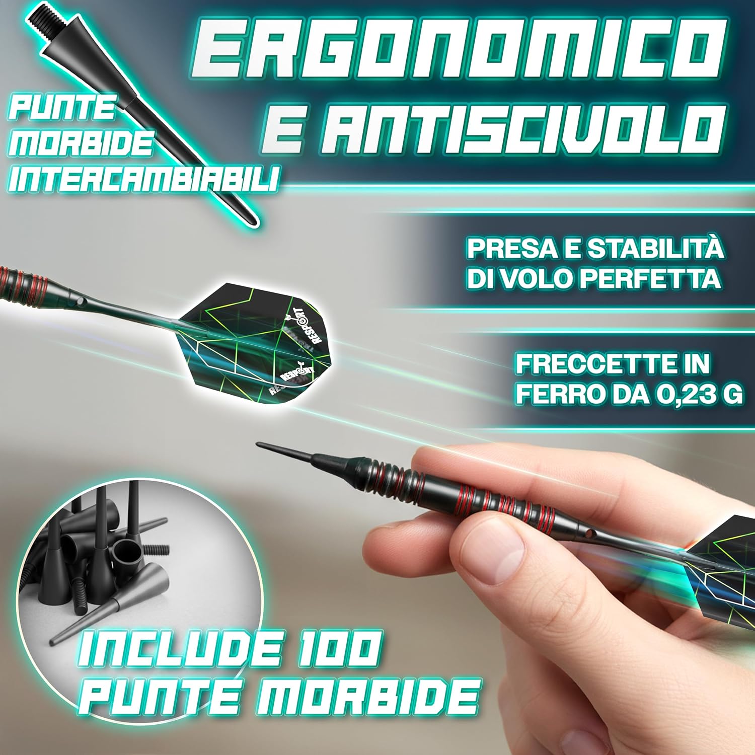 Thumbnail 2 de RE:SPORT Bersaglio elettronico per freccette – set professionale 1–8 giocatori