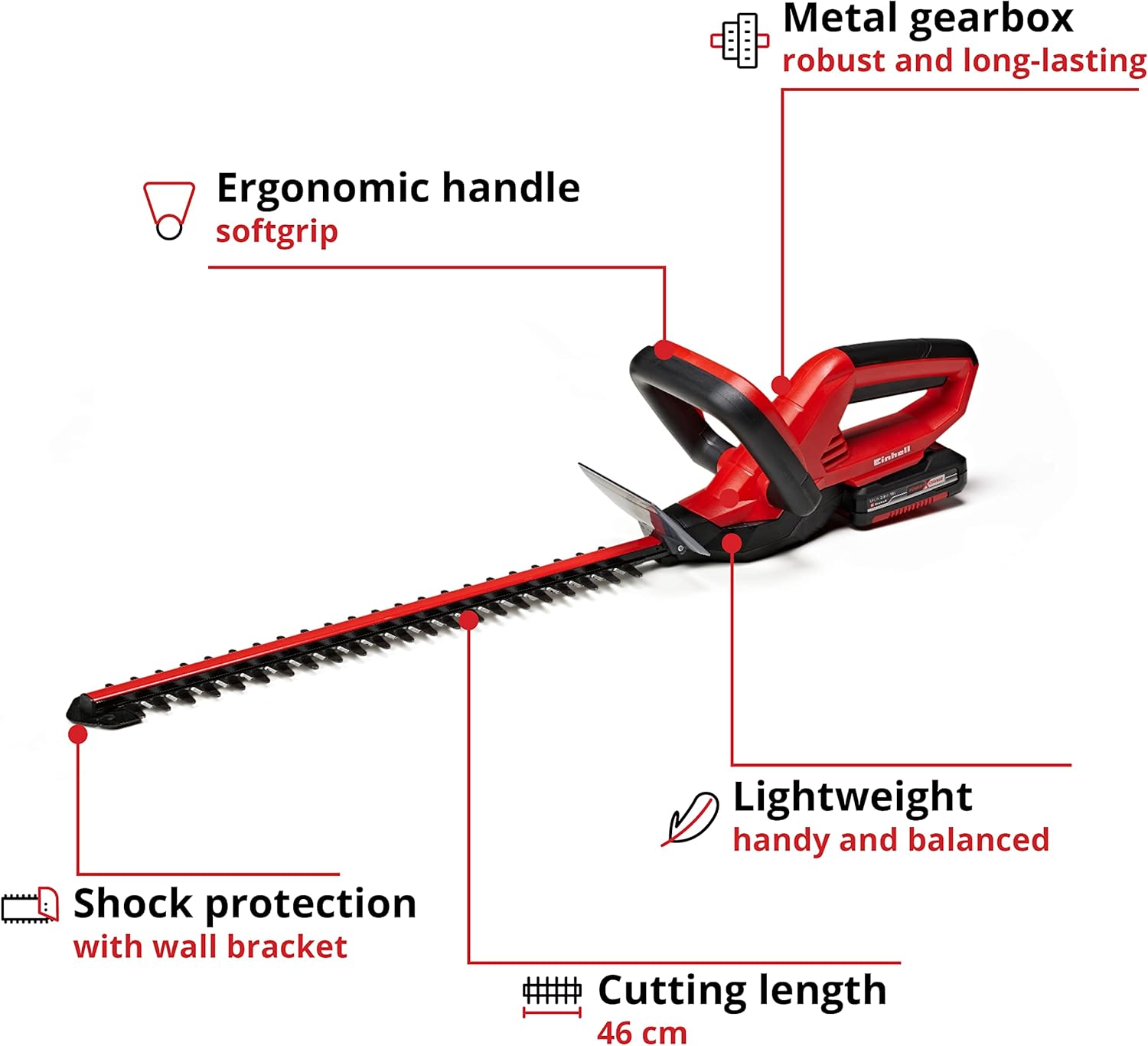 Thumbnail 2 de Einhell 18V Cordless Hedge Trimmer with Battery and Charger (Power X-Change) – 46 cm Cutting Length