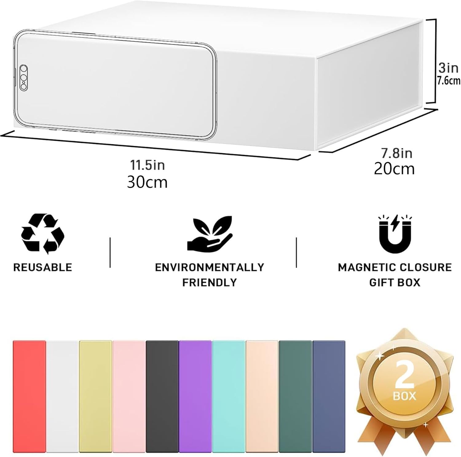 Thumbnail 1 de eascity 2er-Set Geschenkboxen mit magnetischem Verschluss (30×20×7,6 cm) – rechteckig, klappbar, weiß