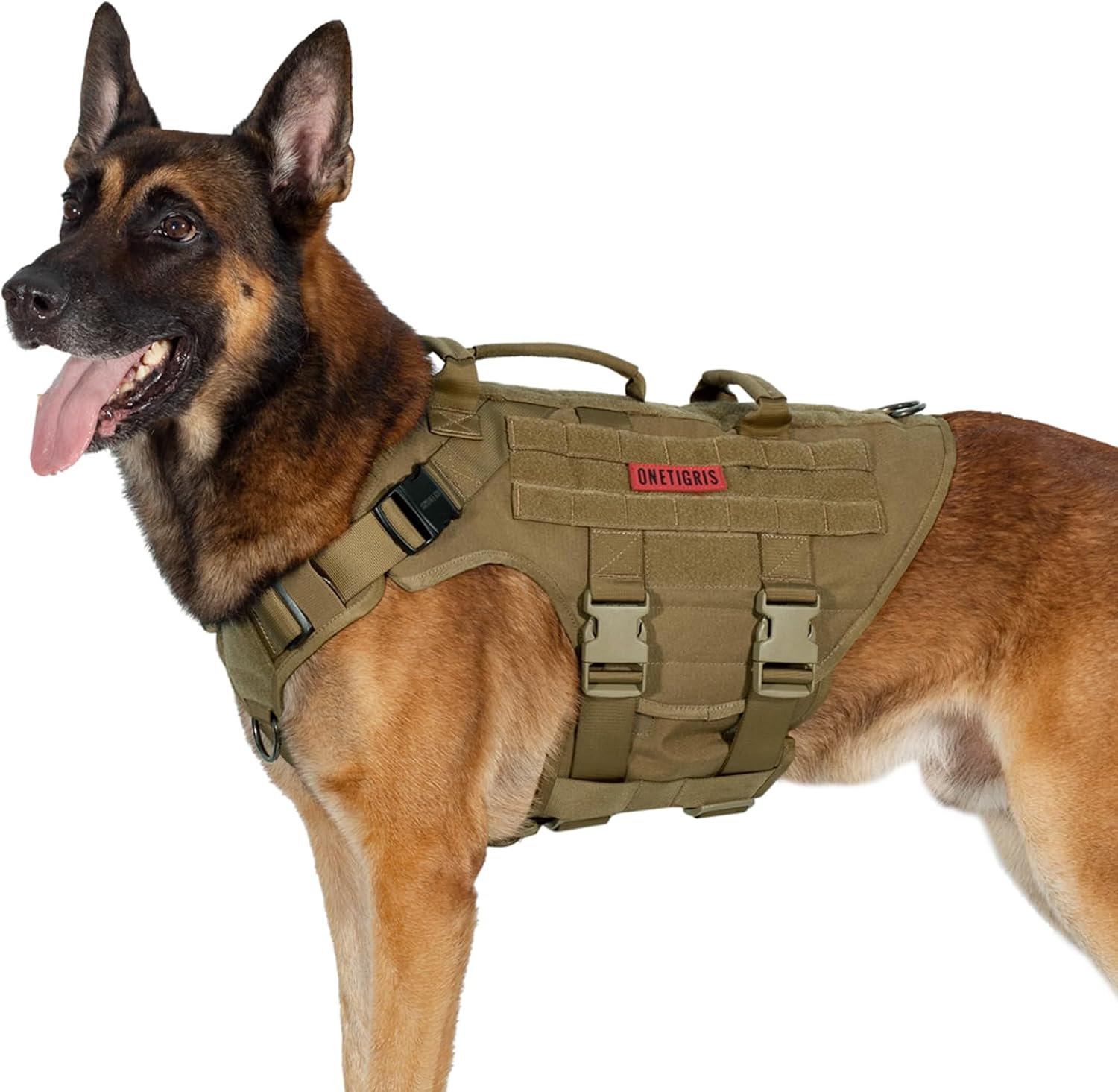 Detalle de OneTigris Large Tactical Dog Harness (No Pull) – Adjustable Vest with Handle, 2 Leash Clips and Hook & Loop Patches, Black (M)