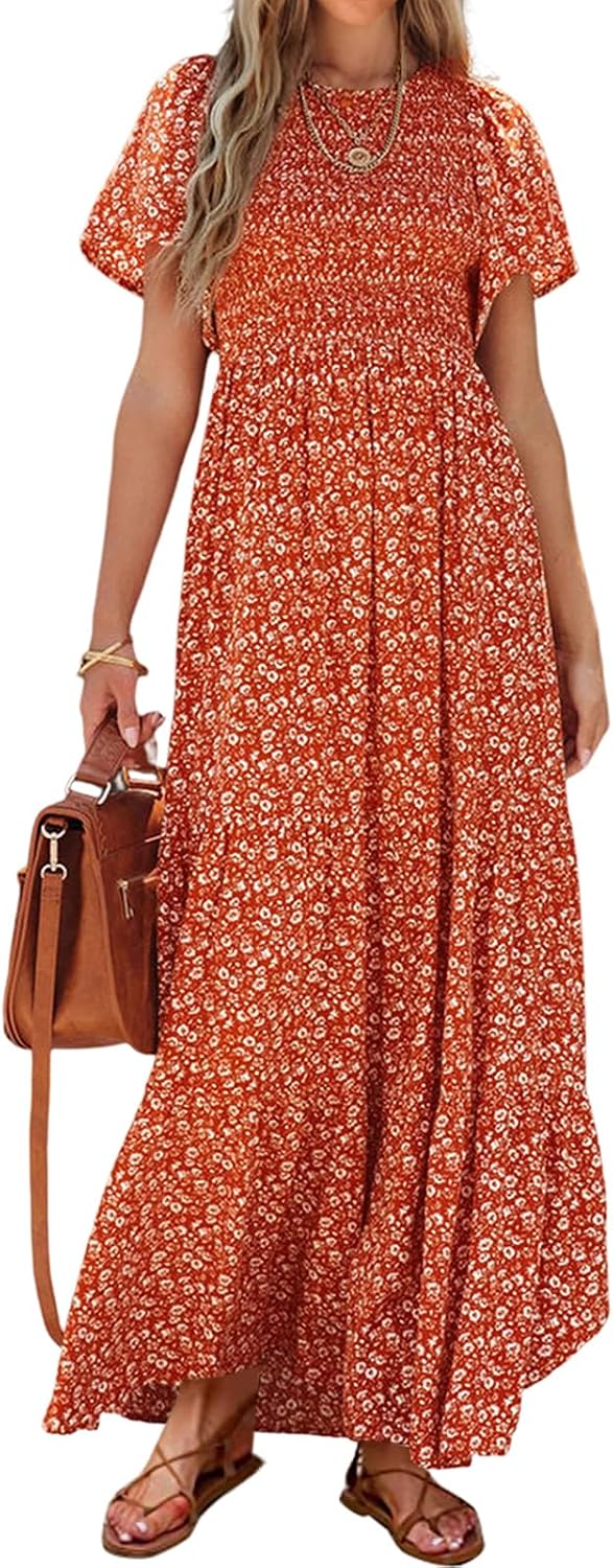 Detalle de PRETTYGARDEN Women's 2026 Summer Flutter Sleeve Floral Maxi Dress